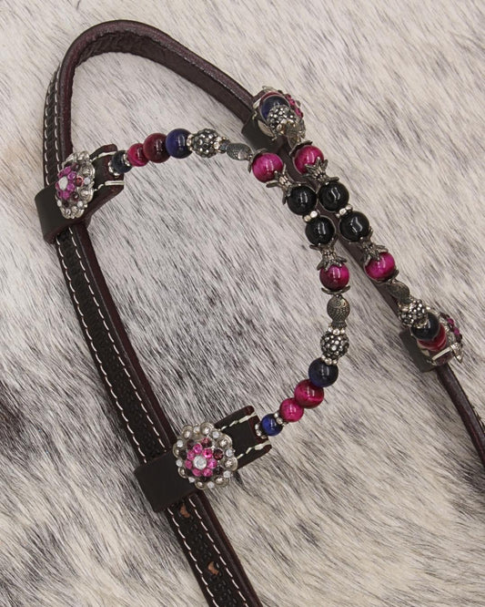 Zweiohr Show Westerntrense dunkelbraun/lila mit Perlen-Earloop,