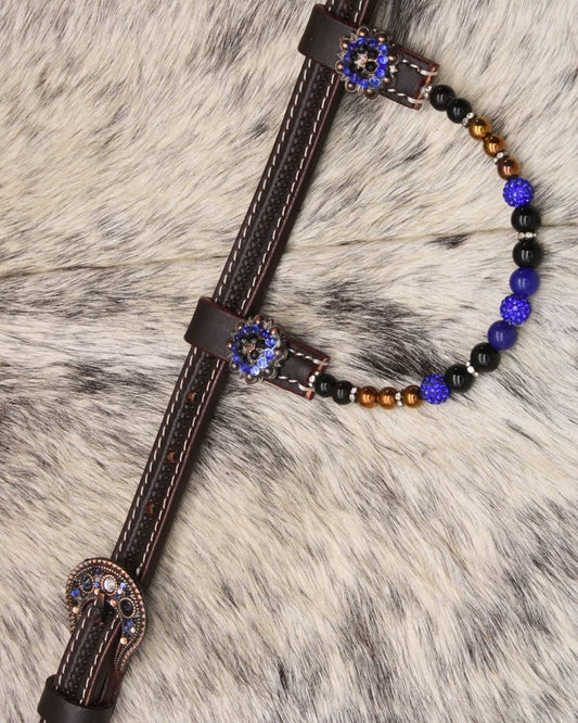 Zweiohr Show Westerntrense royalblau mit Perlen-Earloops,