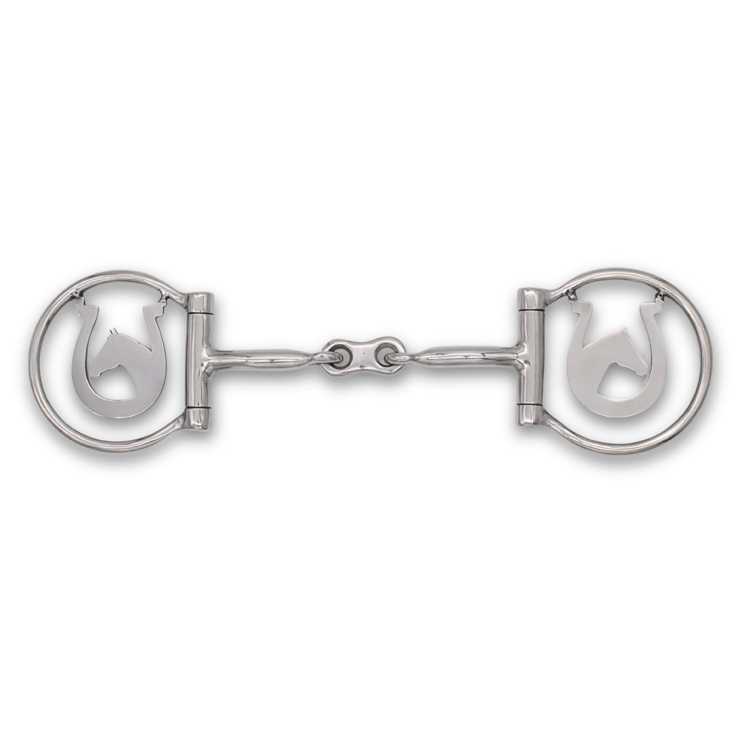 Westerngebiss D-Ring Wassertrense doppelt gebrochen mit Pferdekopf-Motiv 12,5 cm