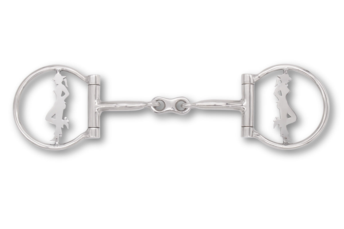Westerngebiss D-Ring Wassertrense doppelt gebrochen mit Cowgirl-Motiv 12,5 cm