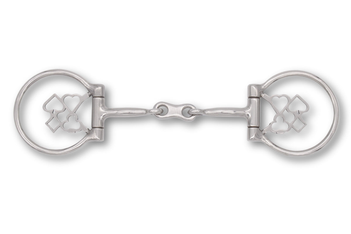 Westerngebiss D-Ring Wassertrense doppelt gebrochen mit Poker-Motiv 12,5 cm