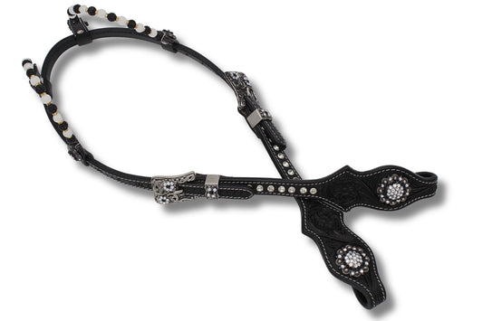 Kaltblut Zweiohr Westerntrense schwarz/weiß mit Perlen-Earloop,