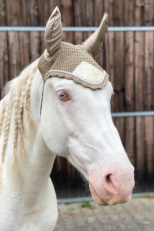 Fliegenmütze, Fliegenhaube Glitzer champagner,