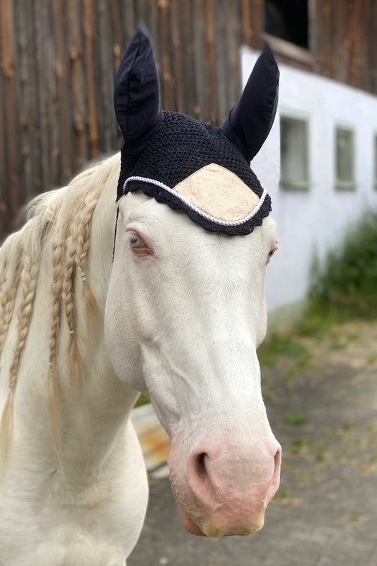 Fliegenmütze, Fliegenhaube Glitzer rosegold,