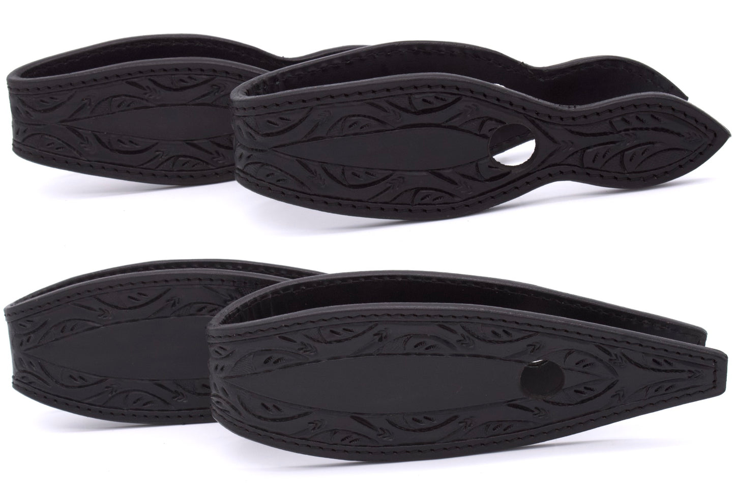 Schwarze Leder slobber bars, slobber straps allblack, mit Punzierung,