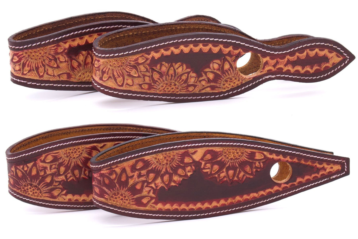 Leder Slobber Bars, slobber straps mit Blumenpunzierung rotbraun,