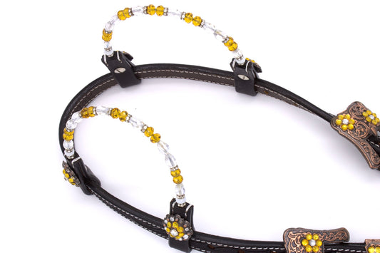 Zweiohr Perlen-Earloop Westerntrense schwarz mit goldenen Steinchen,