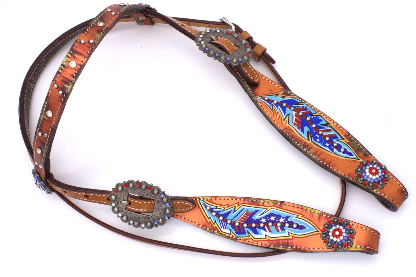 Westernzaum mit Federdesign und funkelndem Stirnriemen