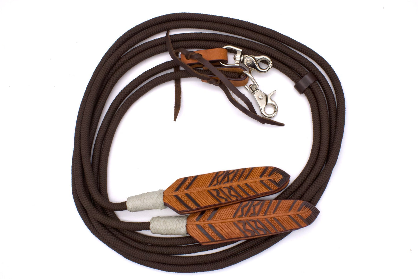 Western Nylonzügel geflochten mit Lederklatsche und austauschbaren Snaps, braun