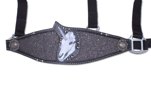 Glitzer Nylon Westernhalfter Einhorn Knochenkopf, Totenkopf schwarz,