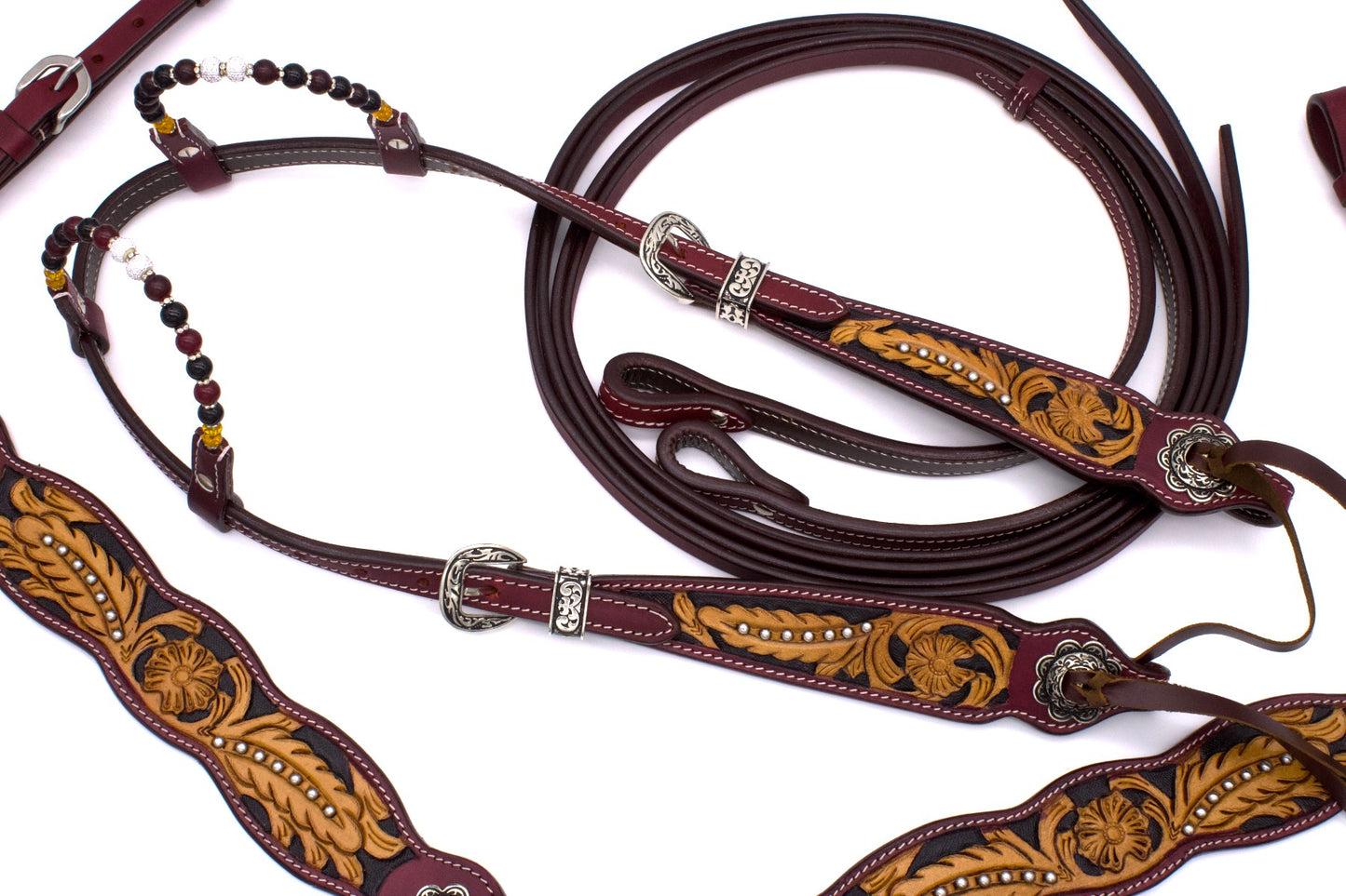 Westernset mit Zweiohrtrense und Vorderzeug im Vintage Look mit Lederbändern,