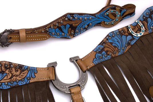 Westerntrense und Vorderzeug, Set mit punzierten Türkis und Hufeisenconchos,