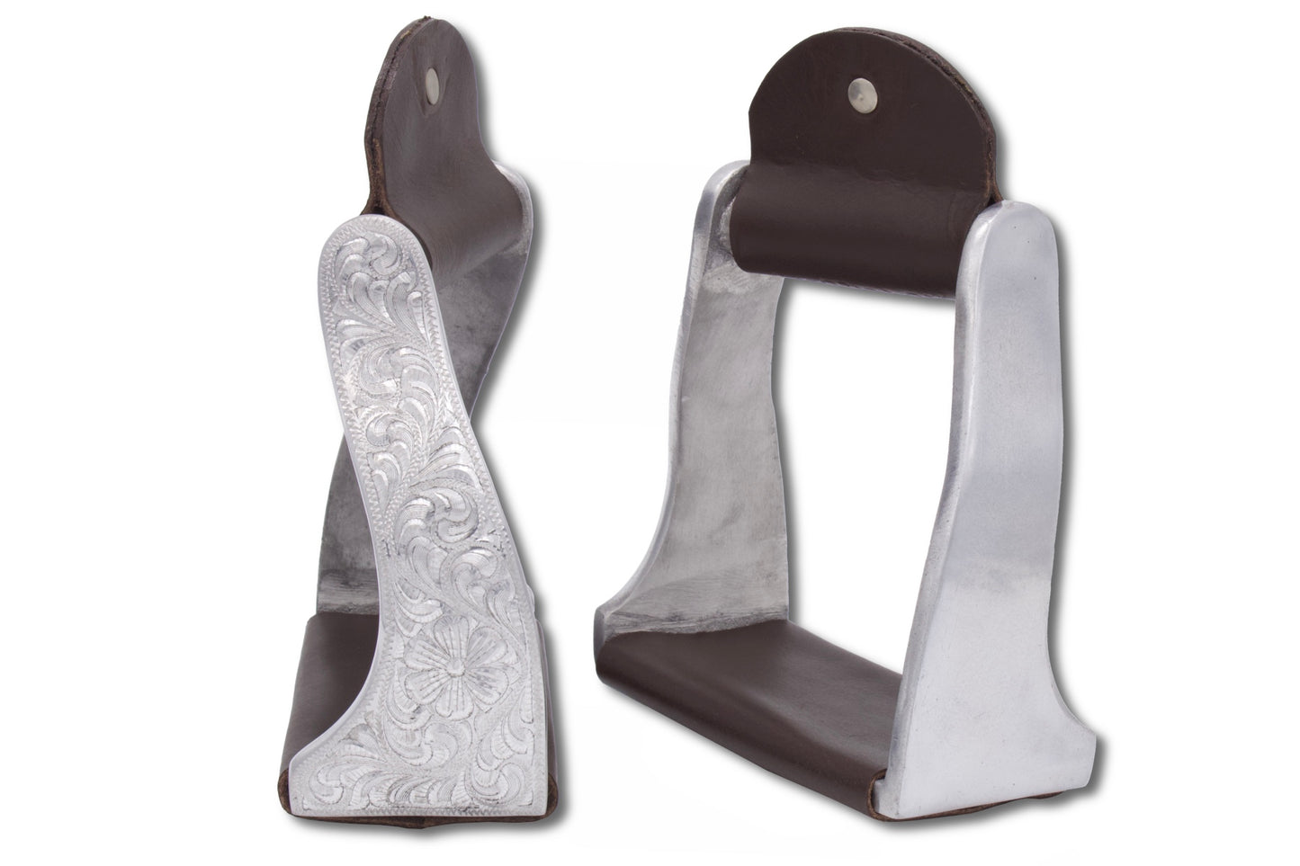 Gedrehte twisted Westernsteigbügel Aluminium, punziert, graviert mit Blumenmuster