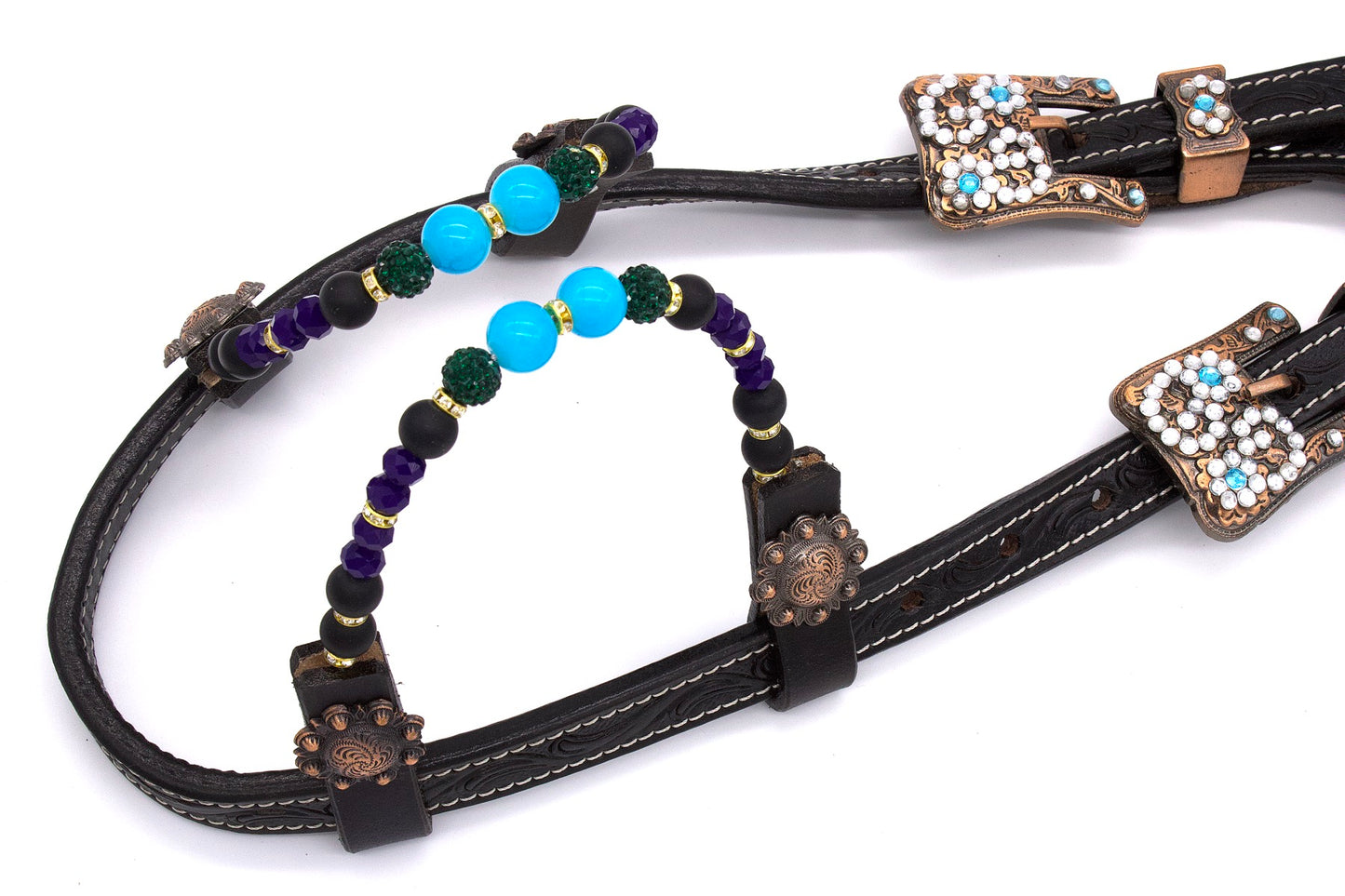 Zweiohr Show Westerntrense schwarz-türkis mit Perlen-Earloop,