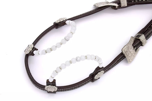 Zweiohr Show Westerntrense mit klaren Steinchen und Perlen-Earloop, dunkelbraun,