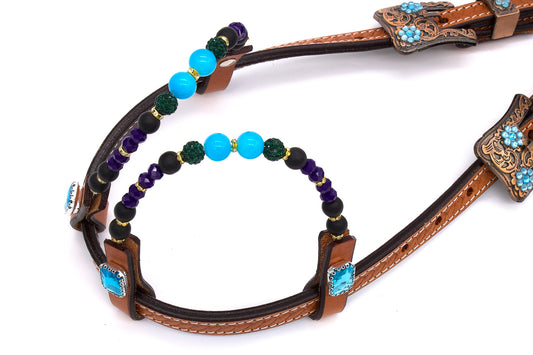 Zweiohr Show Westerntrense hellbraun-türkis mit Perlen-Earloop,