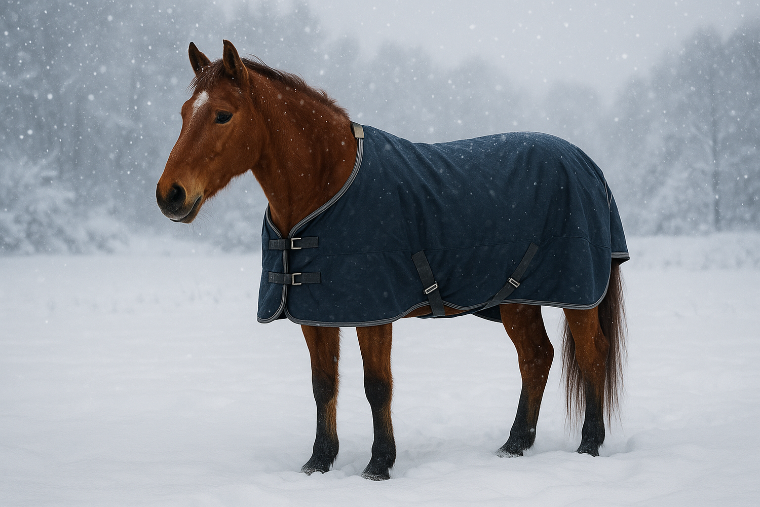 Pferd mit Winterdecke