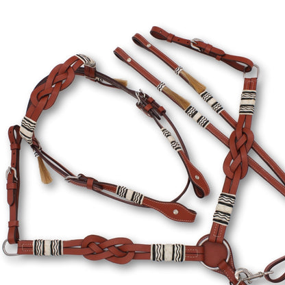 Western-Kopfstück mit Vorderzeug, keltischen Knoten und geflochtene Rohhaut Akzente, Set