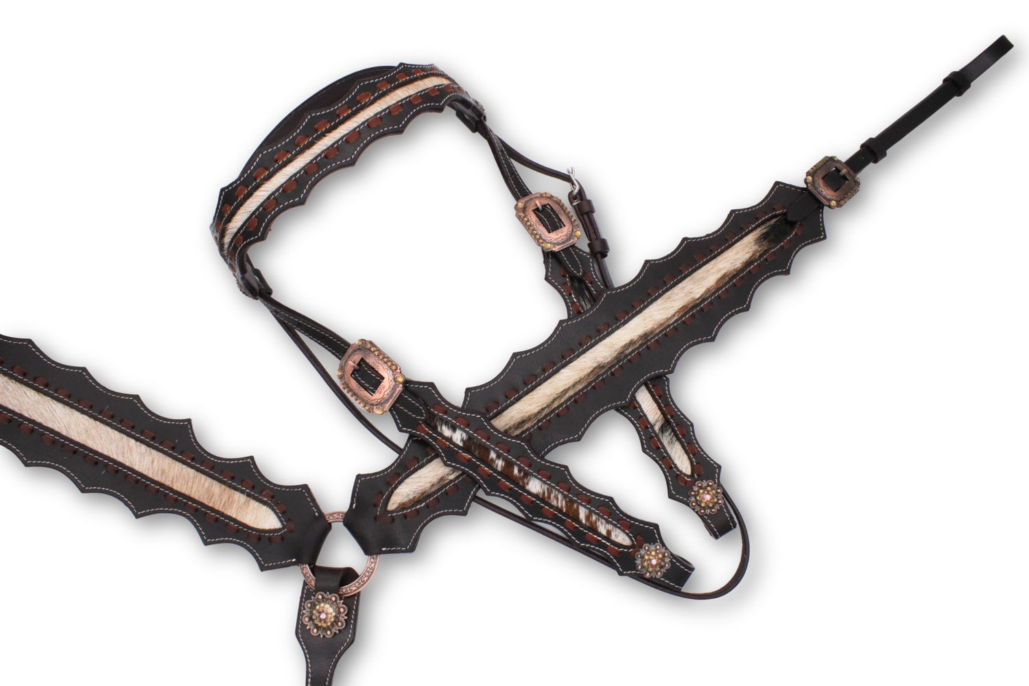 Kaltblut Westernset dunkelbraun mit echthaar Inlay, Set aus Vorderzeug und Trense