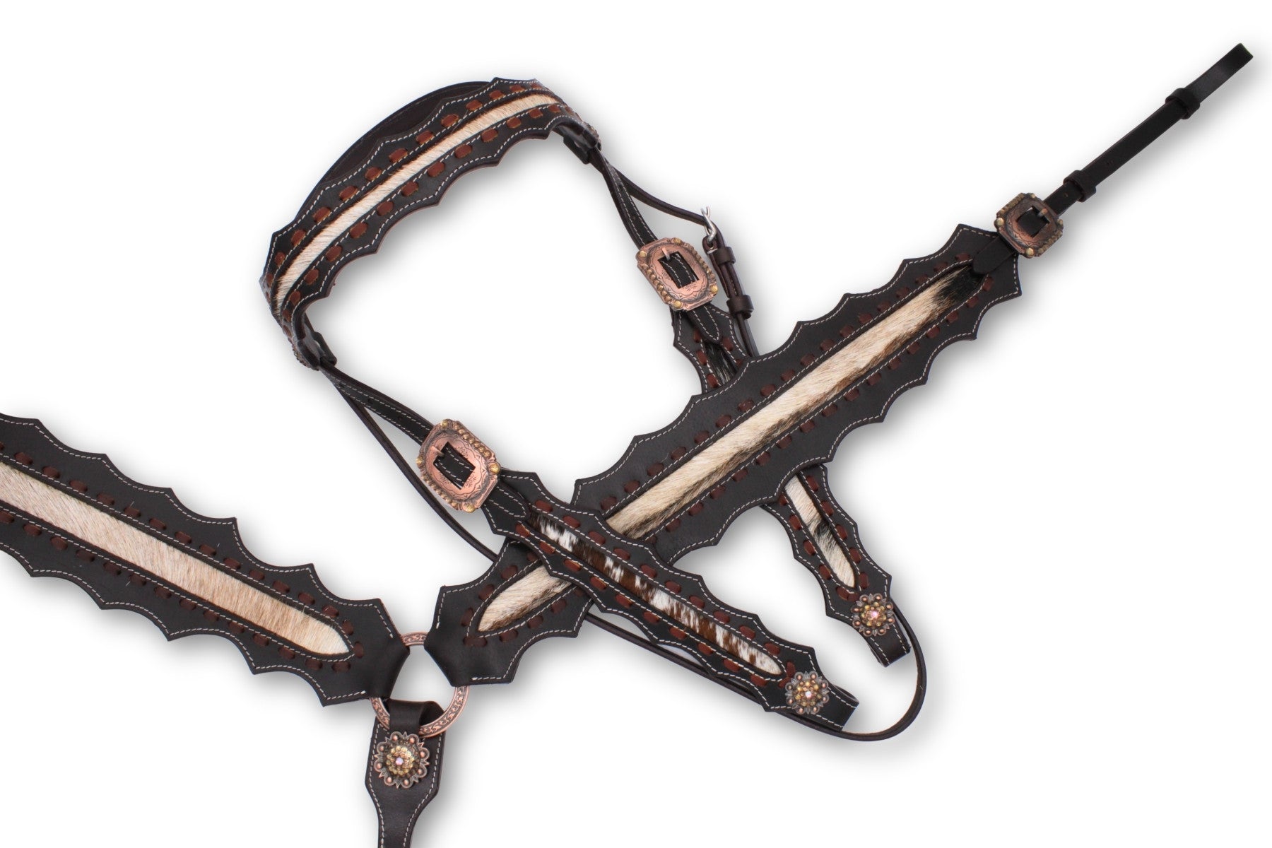 Kaltblut Westernset dunkelbraun mit echthaar Inlay, Set aus Vorderzeug und Trense