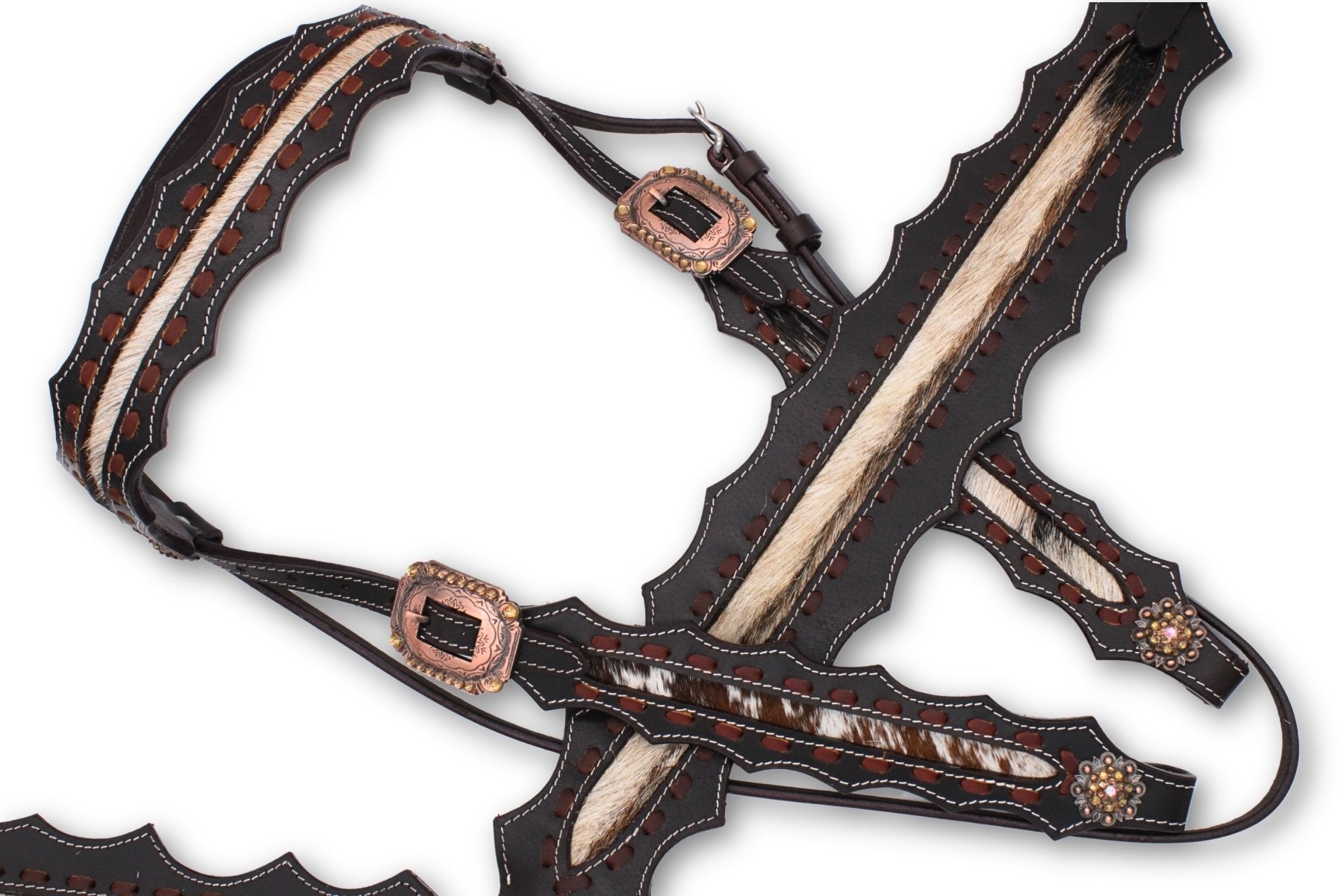 Kaltblut Westernset dunkelbraun mit echthaar Inlay, Set aus Vorderzeug und Trense,