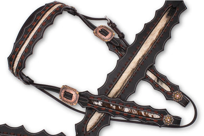 Kaltblut Westernset dunkelbraun mit echthaar Inlay, Set aus Vorderzeug und Trense,