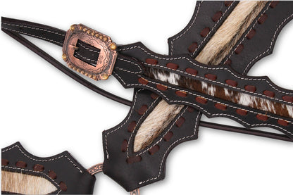 Kaltblut Westernset dunkelbraun mit echthaar Inlay, Set aus Vorderzeug und Trense,