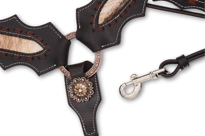 Kaltblut Westernset dunkelbraun mit echthaar Inlay, Set aus Vorderzeug und Trense,