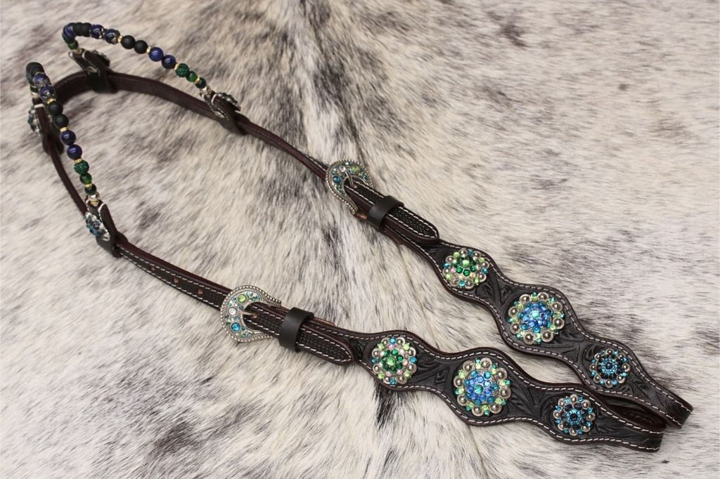 Zweiohr Show Westerntrense blau/türkis/grün mit Perlen-Earloop