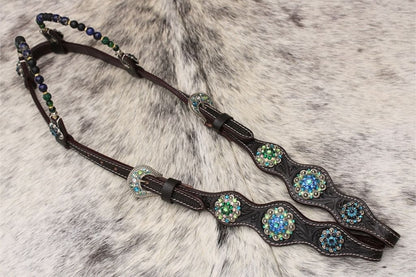 Zweiohr Show Westerntrense blau/türkis/grün mit Perlen-Earloop