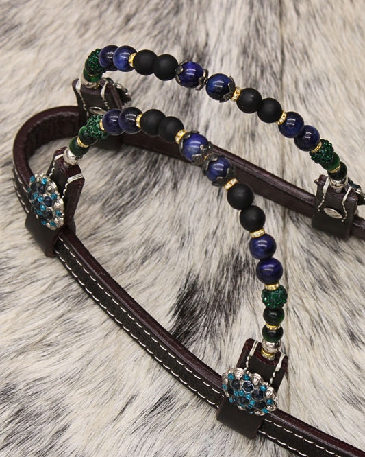 Zweiohr Show Westerntrense blau/türkis/grün mit Perlen-Earloop,