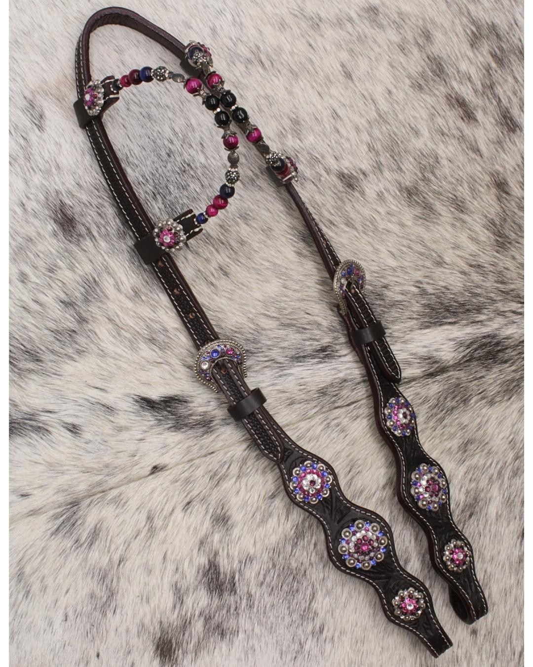 Zweiohr Show Westerntrense dunkelbraun/lila mit Perlen-Earloop