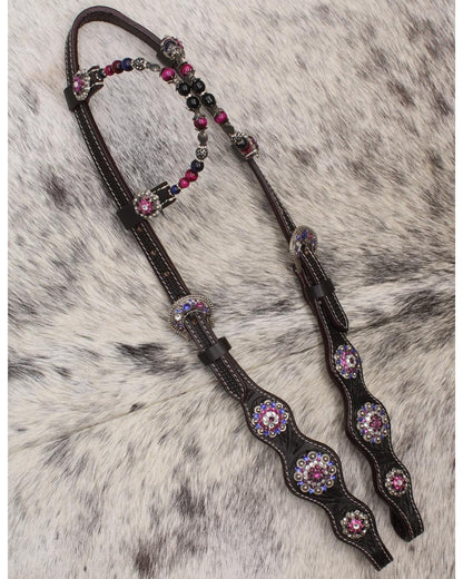 Zweiohr Show Westerntrense dunkelbraun/lila mit Perlen-Earloop