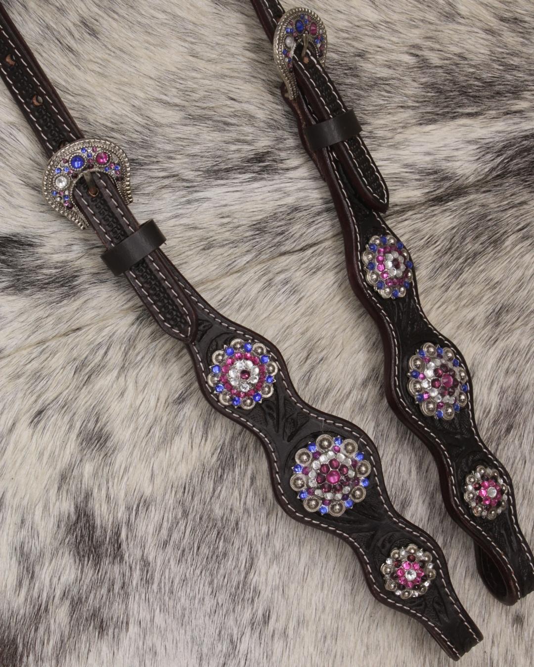 Zweiohr Show Westerntrense dunkelbraun/lila mit Perlen-Earloop,