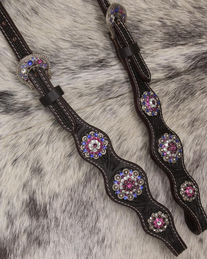 Zweiohr Show Westerntrense dunkelbraun/lila mit Perlen-Earloop,