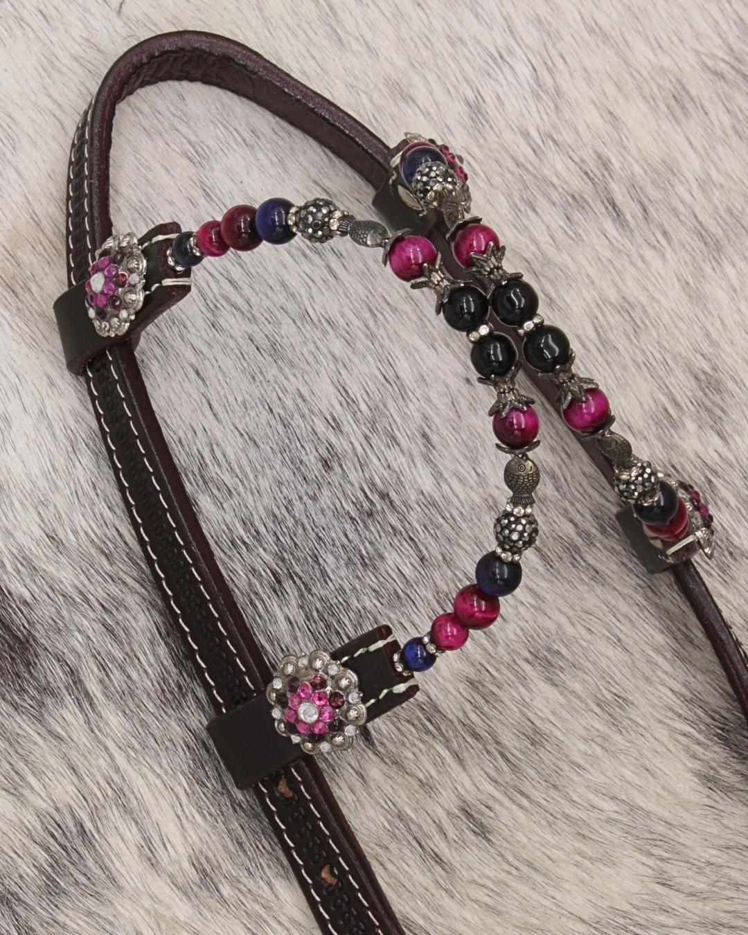 Zweiohr Show Westerntrense dunkelbraun/lila mit Perlen-Earloop,