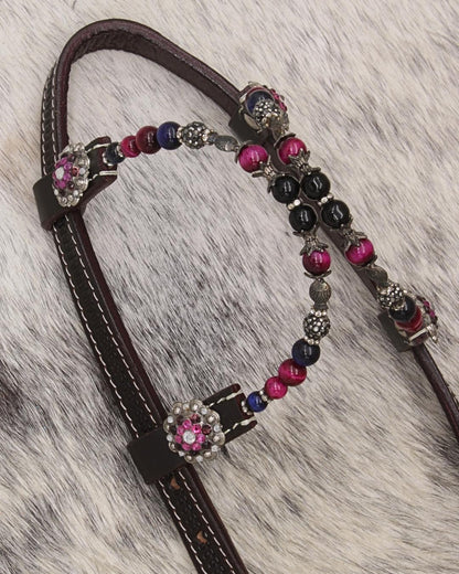 Zweiohr Show Westerntrense dunkelbraun/lila mit Perlen-Earloop,