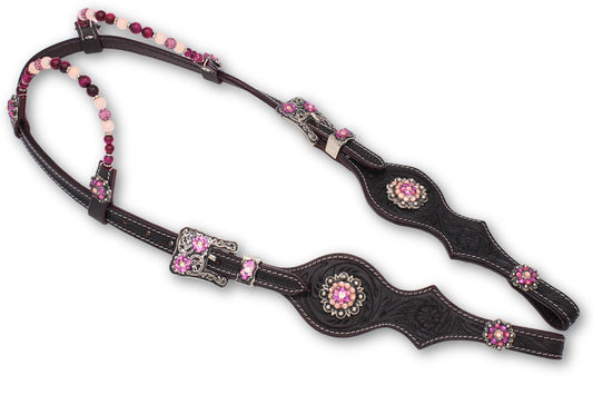 Zweiohr Westerntrense dunkelbraun punziert dark Pink/silber mit Perlen-Earloop
