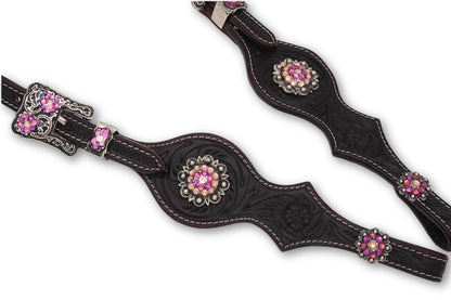 Zweiohr Westerntrense dunkelbraun punziert dark Pink/silber mit Perlen-Earloop,