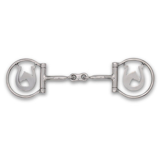 Westerngebiss D-Ring Wassertrense doppelt gebrochen mit Pferdekopf-Motiv 12,5 cm