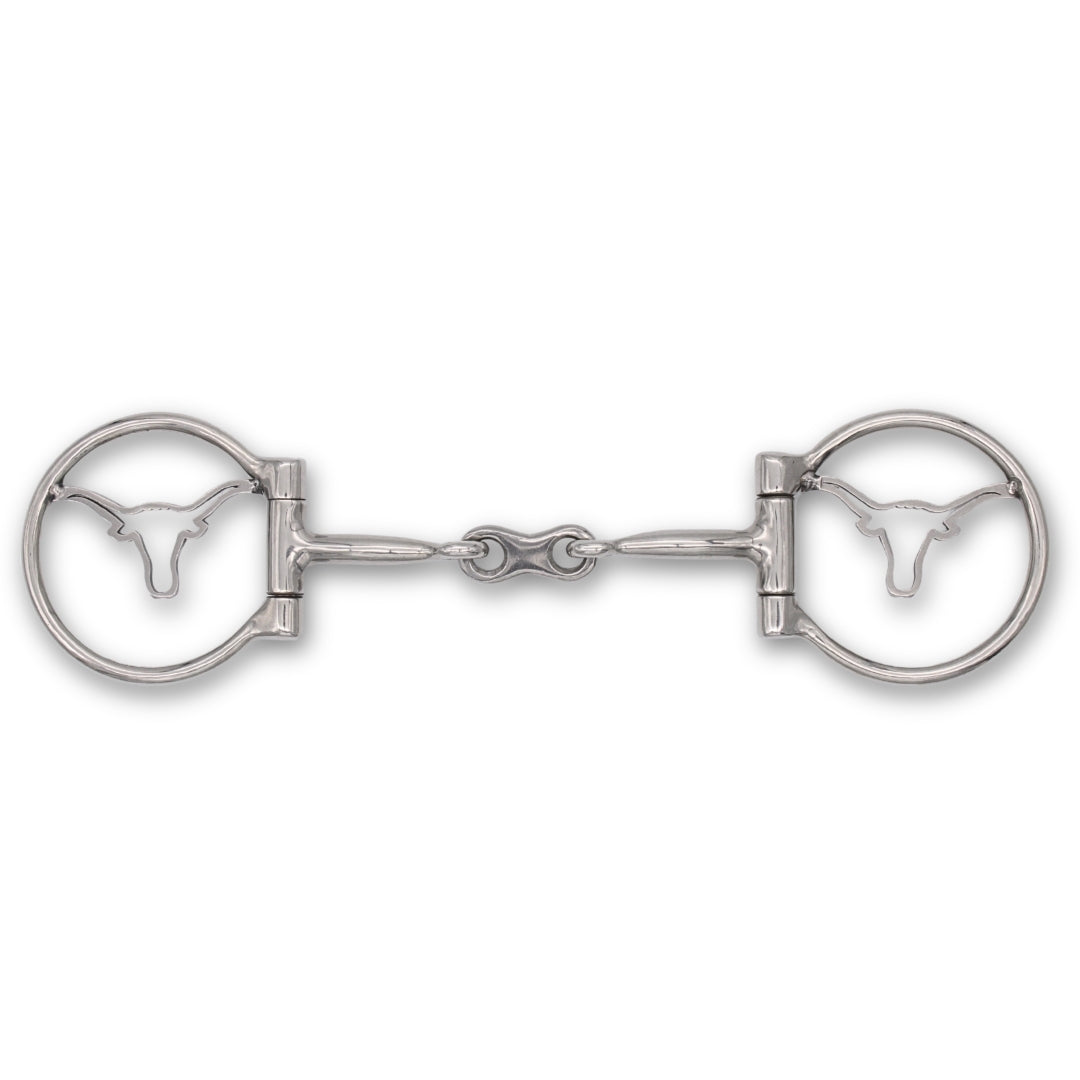 Westerngebiss D-Ring Wassertrense doppelt gebrochen mit Longhorn-Motiv 12,5 cm