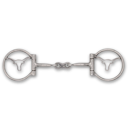 Westerngebiss D-Ring Wassertrense doppelt gebrochen mit Longhorn-Motiv 12,5 cm