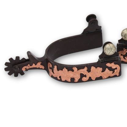 Westernsporen braun mit rosegoldener flower Verzierung, Rädchensporen