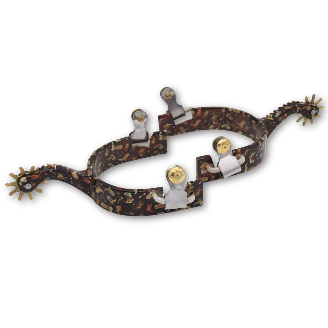 Westernsporen mit Stiefel-Overlay-Muster, Rädchensporen,