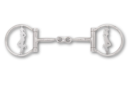 Westerngebiss D-Ring Wassertrense doppelt gebrochen mit Cowgirl-Motiv 12,5 cm