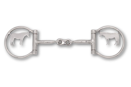 Westerngebiss D-Ring Wassertrense doppelt gebrochen mit Pferde-Motiv 12,5 cm