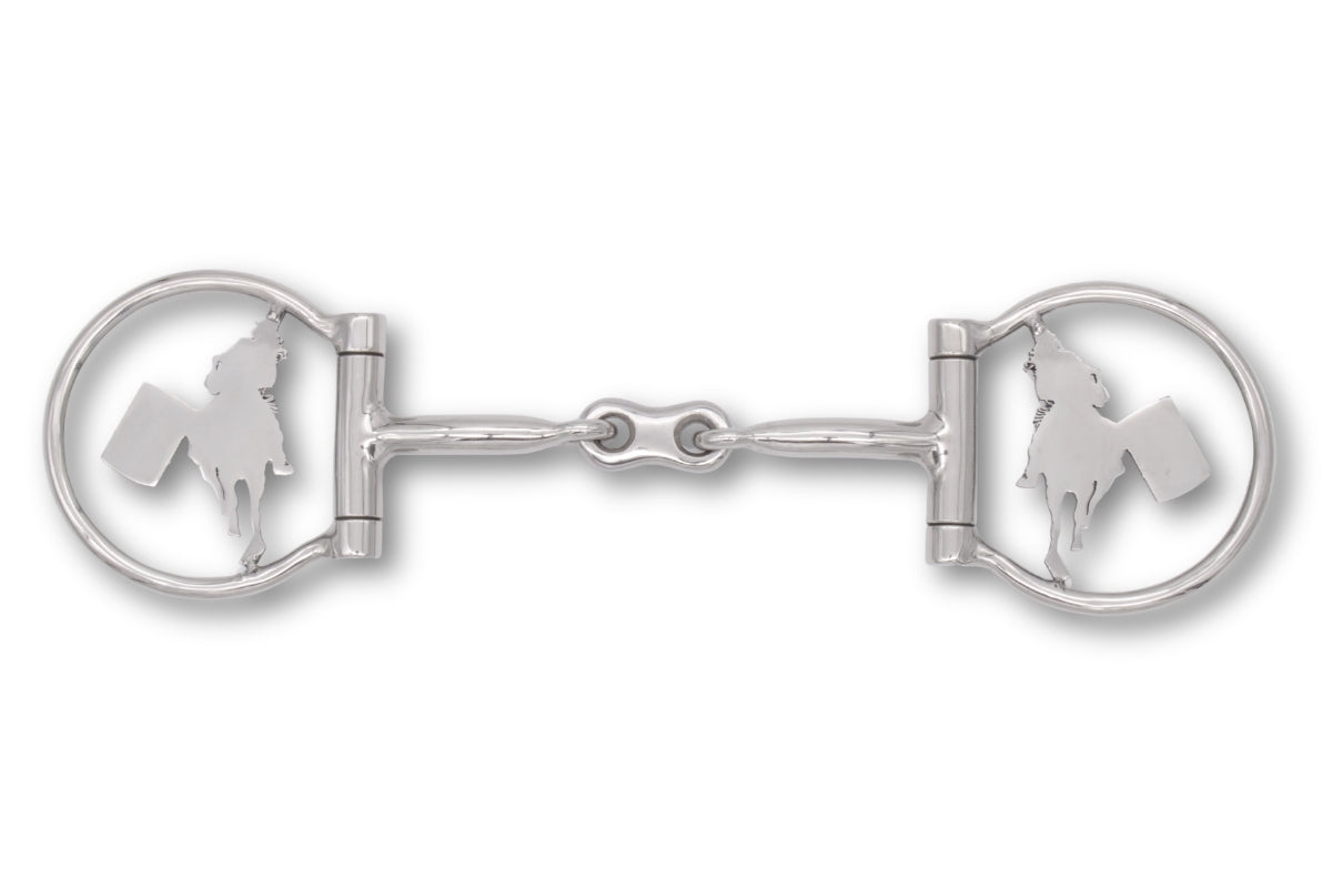 Westerngebiss D-Ring Wassertrense doppelt gebrochen mit Barrel-Racing-Motiv 12,5 cm