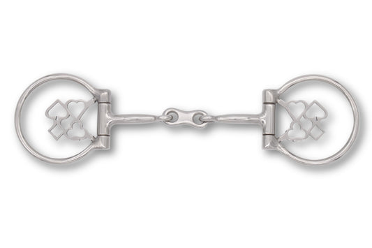 Westerngebiss D-Ring Wassertrense doppelt gebrochen mit Poker-Motiv 12,5 cm