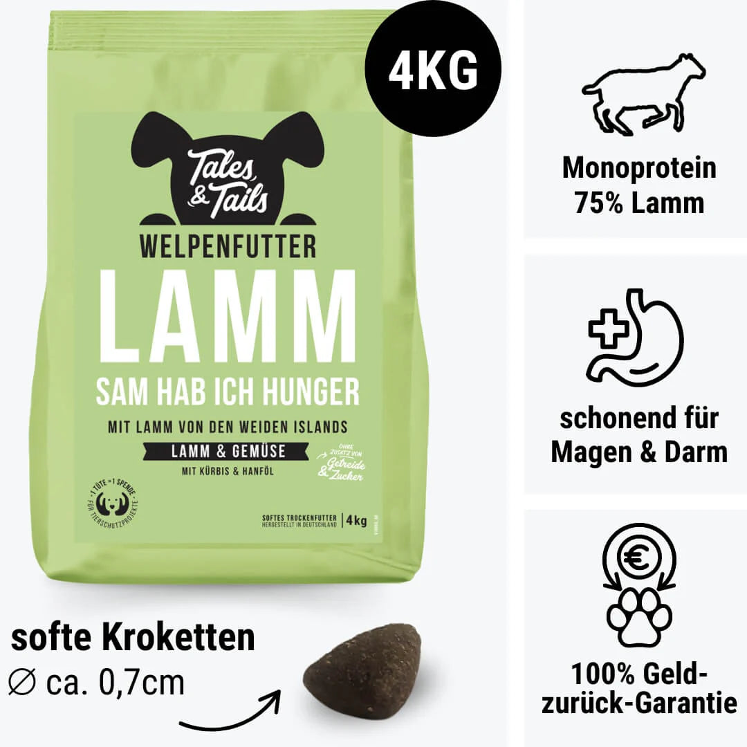 LammSam hab ich Hunger - Softes Trockenfutter für Welpen mit Lamm
