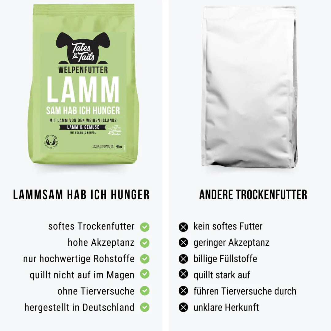 LammSam hab ich Hunger - Softes Trockenfutter für Welpen mit Lamm